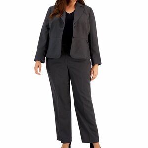 Le Suit Plus Size Two-Button Pinstriped Pantsuit Set